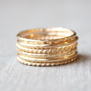 Six individual gold filled stacking rings
